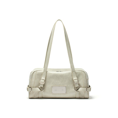 BIKER DETAIL MEDIUM SHOULDER BAG IN LIGHT GREY