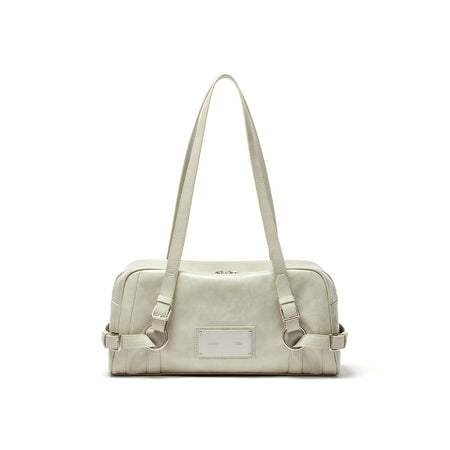 BIKER DETAIL MEDIUM SHOULDER BAG IN LIGHT GREY
