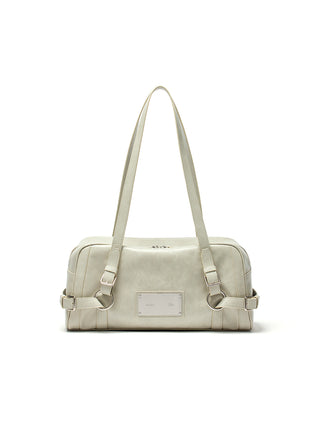 BIKER DETAIL MEDIUM SHOULDER BAG IN LIGHT GREY
