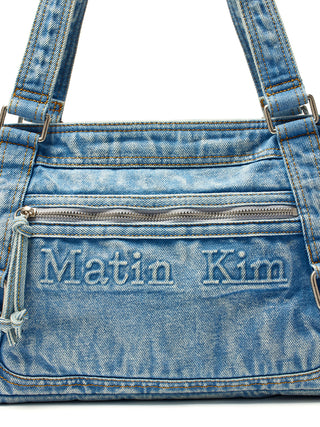 MATIN WASHED DENIM SQUARE BAG IN LIGHT BLUE