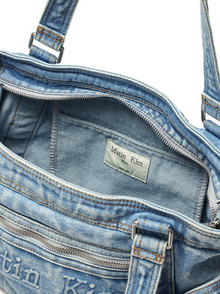 MATIN WASHED DENIM SQUARE BAG IN LIGHT BLUE