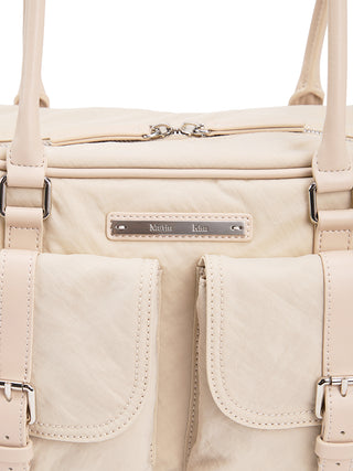 DOUBLE POCKET SPORTY TOTE BAG IN BEIGE