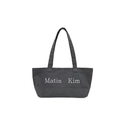 MATIN LOGO CANVAS WIDE SHOULDER BAG IN CHARCOAL