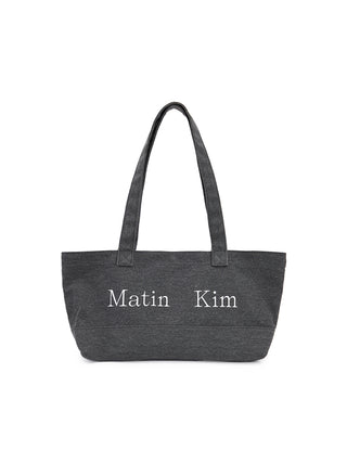 MATIN LOGO CANVAS WIDE SHOULDER BAG IN CHARCOAL