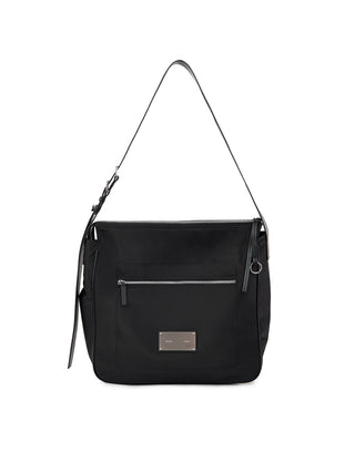 EMBOSSED LOGO FABRIC SHOULDER BAG IN BLACK