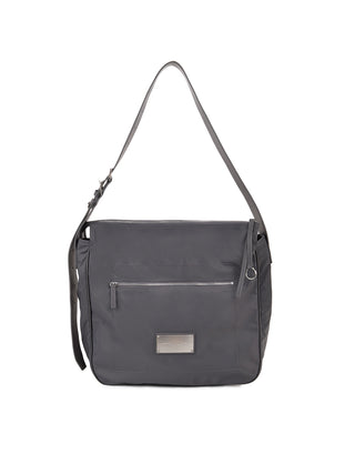EMBOSSED LOGO FABRIC SHOULDER BAG IN CHARCOAL