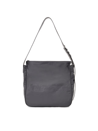 EMBOSSED LOGO FABRIC SHOULDER BAG IN CHARCOAL