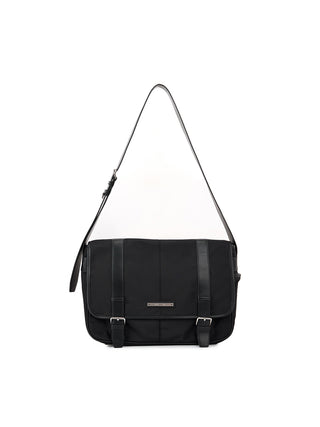 TWO BUCKLE MESSENGER BAG IN BLACK