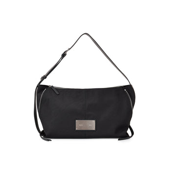 SIDE ZIPPER FABRIC SHOULDER BAG IN BLACK