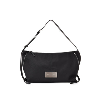 SIDE ZIPPER FABRIC SHOULDER BAG IN BLACK