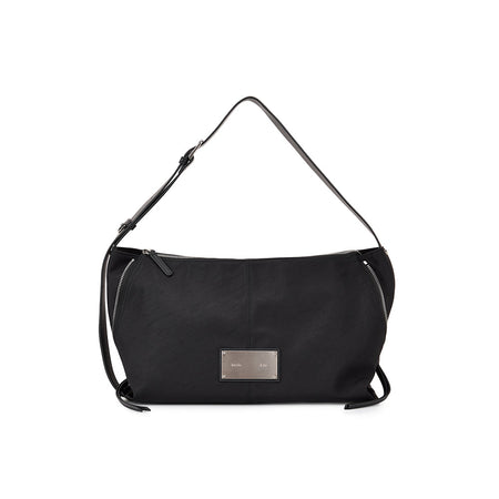 SIDE ZIPPER FABRIC SHOULDER BAG IN BLACK