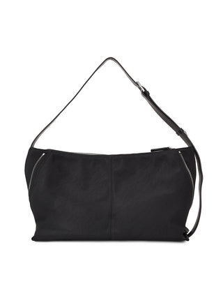 SIDE ZIPPER FABRIC SHOULDER BAG IN BLACK