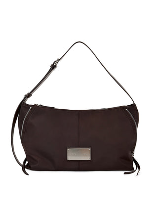SIDE ZIPPER FABRIC SHOULDER BAG IN BROWN