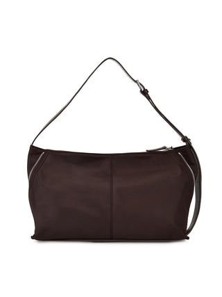 SIDE ZIPPER FABRIC SHOULDER BAG IN BROWN