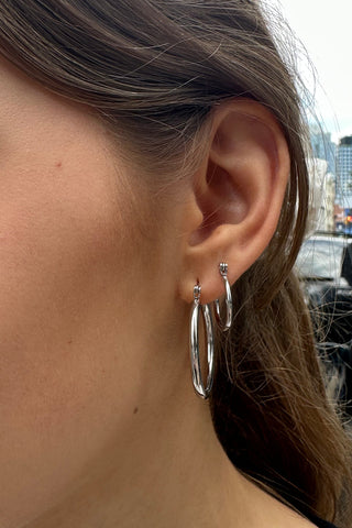 Silver Stainless Steel Hoop Earring Set
