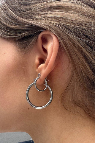 Silver Stainless Steel Hoop Earring Set