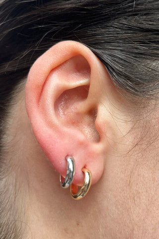 GOLD AND SILVER HOOP EARRING SET