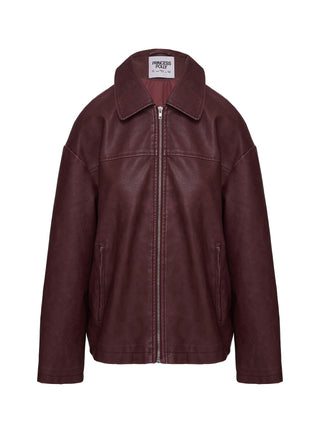 Napoleon Faux Leather Jacket Burgundy