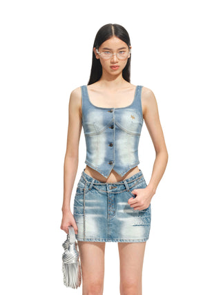 Knight Motif Denim Corset