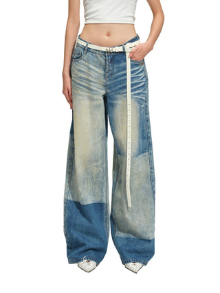 Color-Blocked Equestrian Wide-Leg Jeans