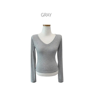 [6 colors] Slim V-neck long-sleeve T-shirt