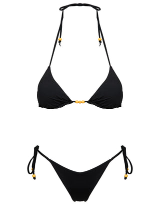 Glora Tie Side Beaded Bikini Bottom Black