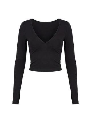 New Horizons Long Sleeve V Neck Top Black