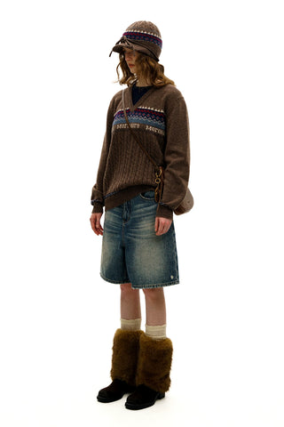 [Moromoro2] Fair Isle Faux Two-piece  Sweater