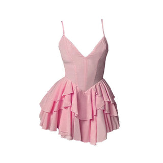V neck ruffle backless cami mini dress