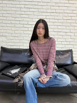 [NeverSeez] Linen Blend Striped T-shirt