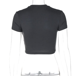 Short sleeve crewneck beaded skull pattern top