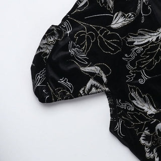 Cap sleeve flower pattern velvet button maxi dress