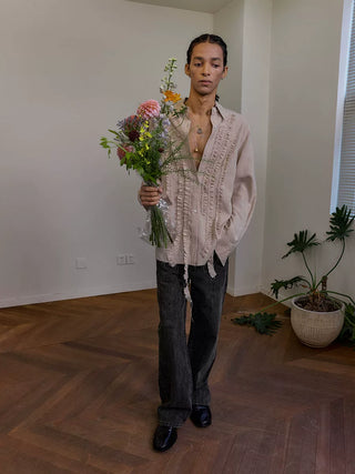 [NeverSeez] Textured Straight-leg Jeans