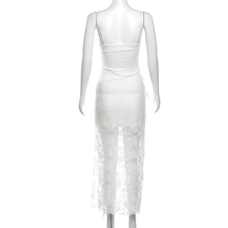 Lace ruffle flower pattern cami midi dress
