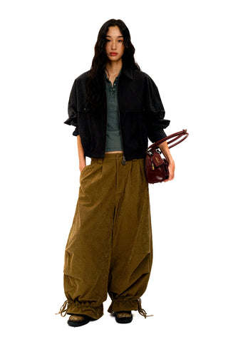 [Moromoro2] Velvet Pleated Wide-leg Pants