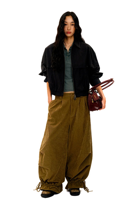 [Moromoro2] Velvet Pleated Wide-leg Pants