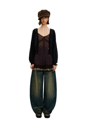 [Moromoro2] Star Polka Dot Mesh Fur Trim Cami  Dress