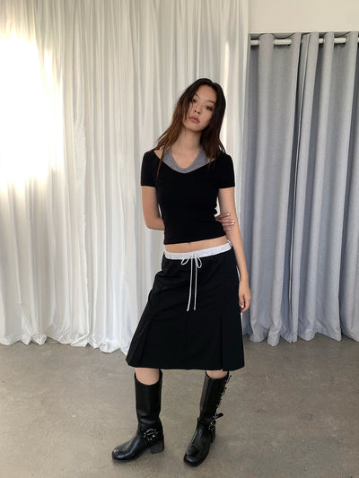 [Fake Two-piece] Slim Contrast top