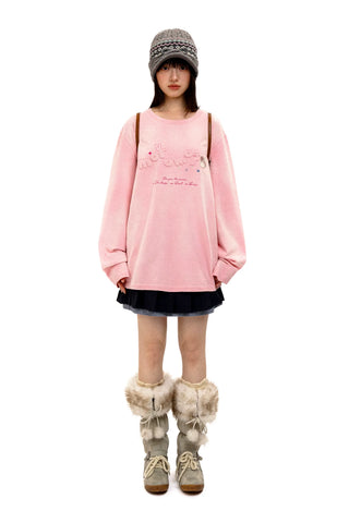 [Moromoro2] Rabbit Applique Distressed  T-shirt