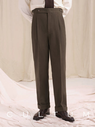 [CULTUM] Herringbone Brushed Pleated Trousers