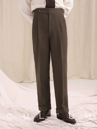 [CULTUM] Herringbone Brushed Pleated Trousers
