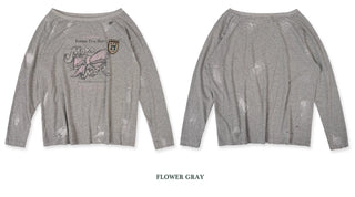 [moromoro2] Distressed Graffiti Off-Shoulder Long  Sleeve Tee