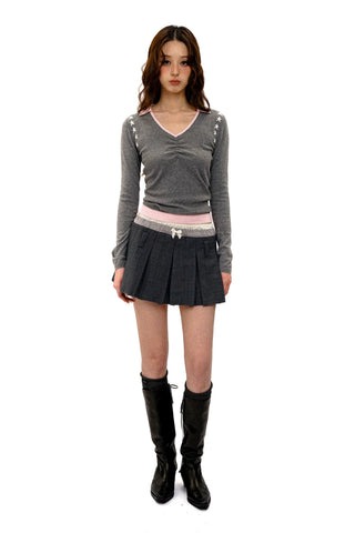 [Moromoro2] Star Jacquard Faux Two-piece Knit  Top