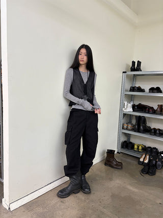 [NeverSeez] Washed Herringbone Cargo Pants