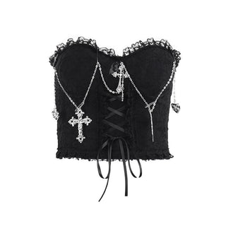 Metal chain lace up sweetheart neck tube top