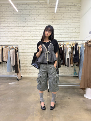 [NeverSeez] Washed Wrinkled Utility Shorts