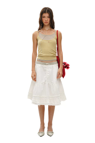 [Moromoro2] Faux Two-piece Plaid A-line  Skirt