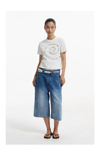 [CONP] Star Washed Crop Denim Pants