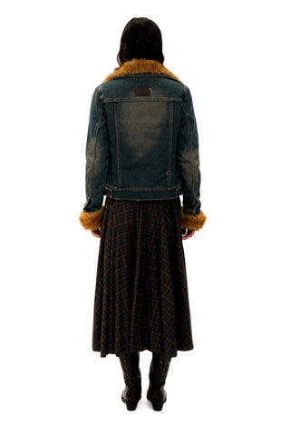[Moromoro2] Detachable Fur Distressed Denim  Jacket
