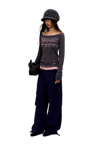 [Moromoro2] Fair Isle Faux Two-piece Top
